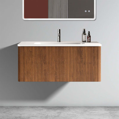 Meuble-lavabo mural simple flottant 18,3 po avec plateau en céramique Pluff