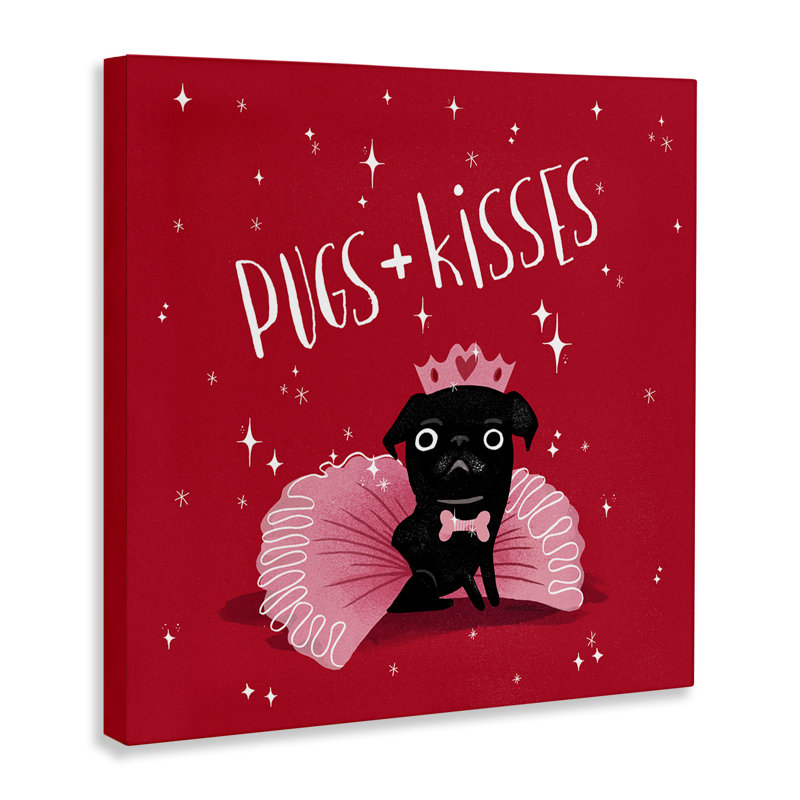 «Pugs & Kisses on Red» par Leeza Hernandez, H 30 po x l 30 po