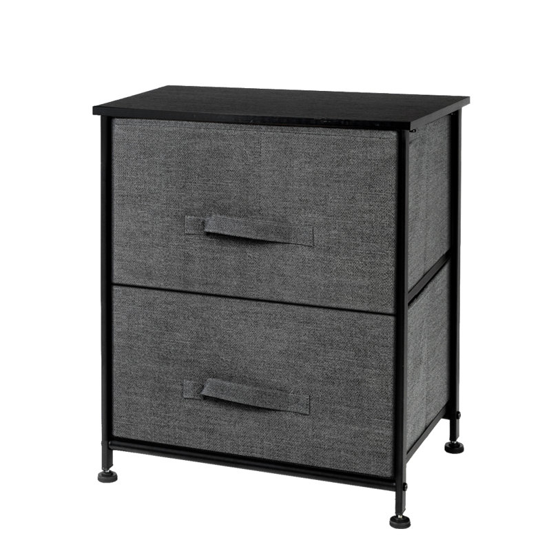 Table de chevet 2 tiroirs en acier gris Aeren