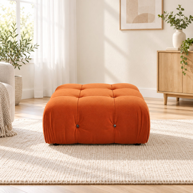 Repose-pieds carré standard en velours Jesse, Orange