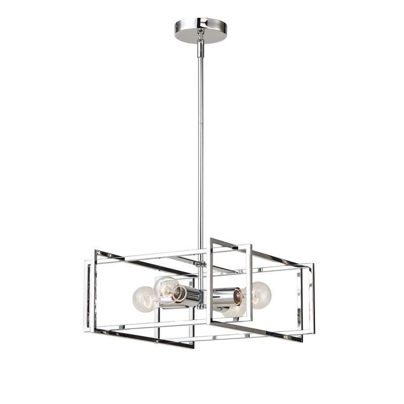 Lustre carré 4 lumières Esohe, Chrome