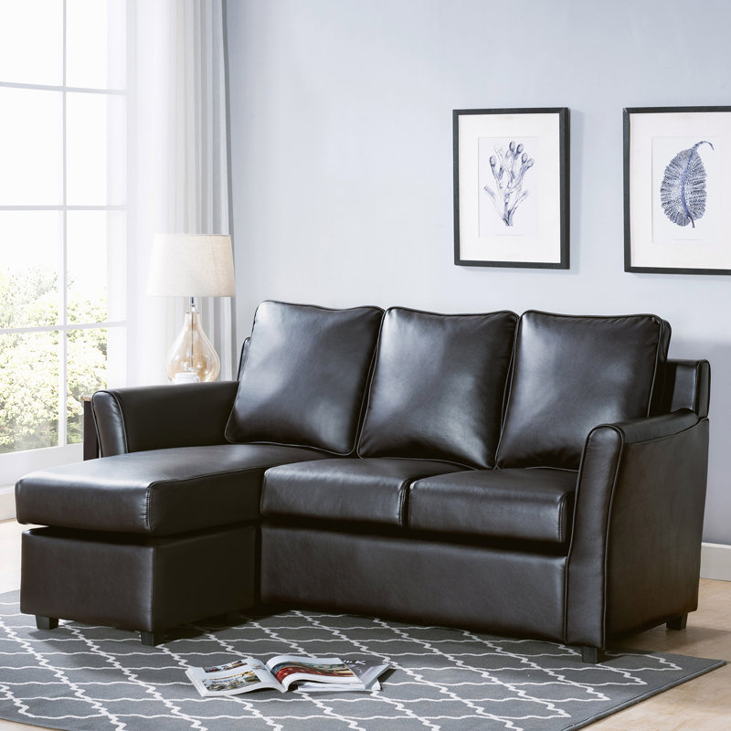 Sula Faux Leather L-Shaped Sectional Reversible, Dark Gray