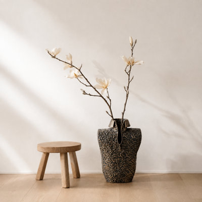 Vintage Hand-Distressed Golden Iron Decorative Vase