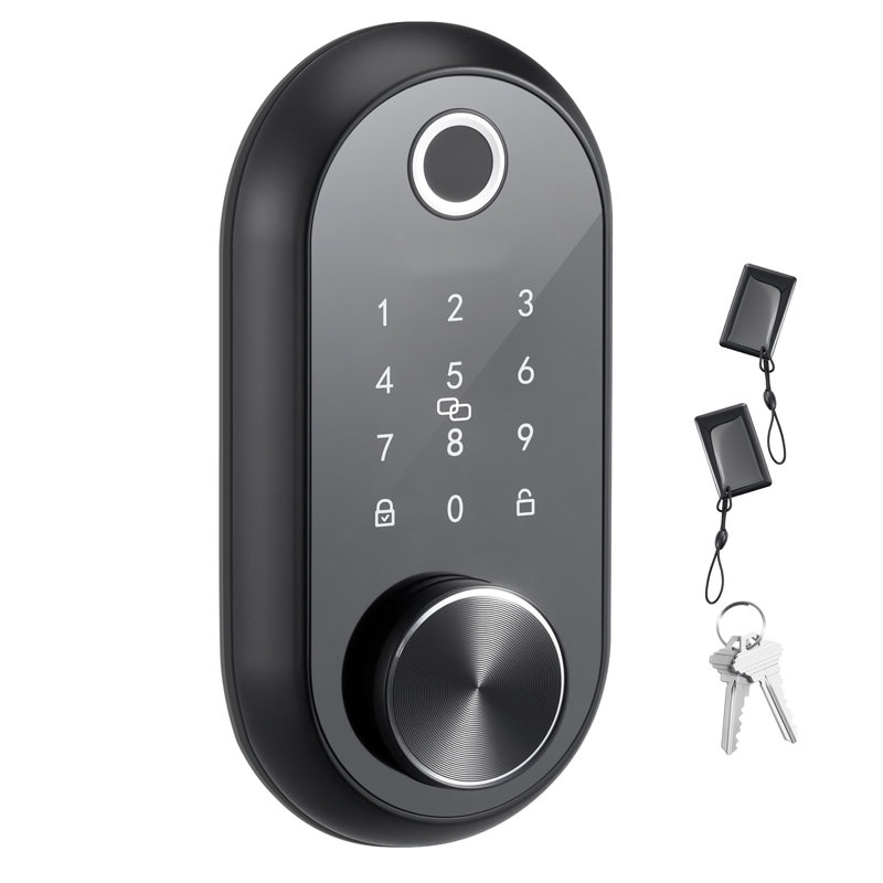 Serrure de porte biométrique à empreinte digitale, verrou électronique avec écran tactile, verrouillage automatique, code à usage unique, mot de passe anti-espionnage, serrure d'entrée sans clé avec cartes à puce, appartement, noir mat