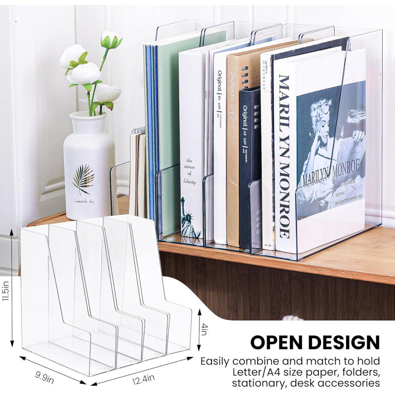 Clear File Organizer Desk Organizer And Storage Bins Holding For Magazines, Binders, Notebooks, Envelopes, Plastic Office Organization And Storage For Desk, 4 Pack