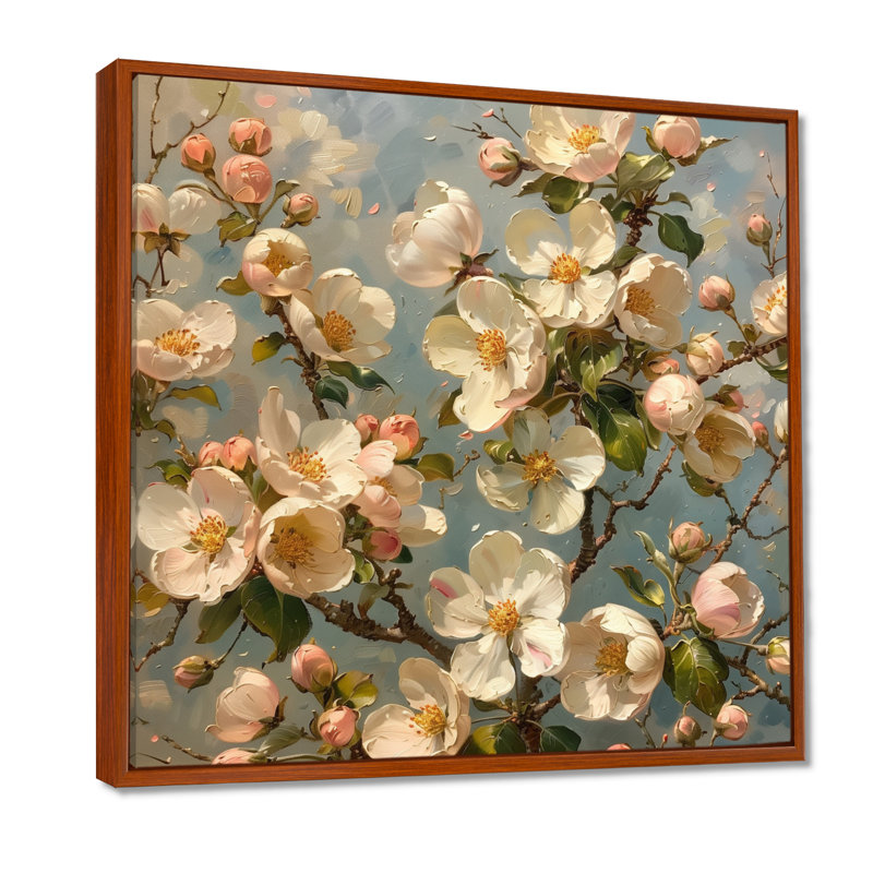  «Pink Apple Blossom Vintage Bloom - Art mural fleur de pommier, H 16 po x l 16 po, Cadre flottant brun