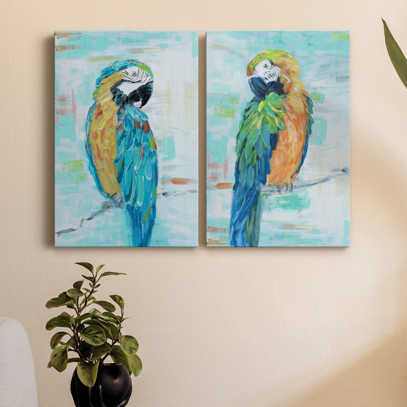 «Island Parrot I», ensemble de 2 toiles tendues, H 48 po x l 64 po x P 1 po