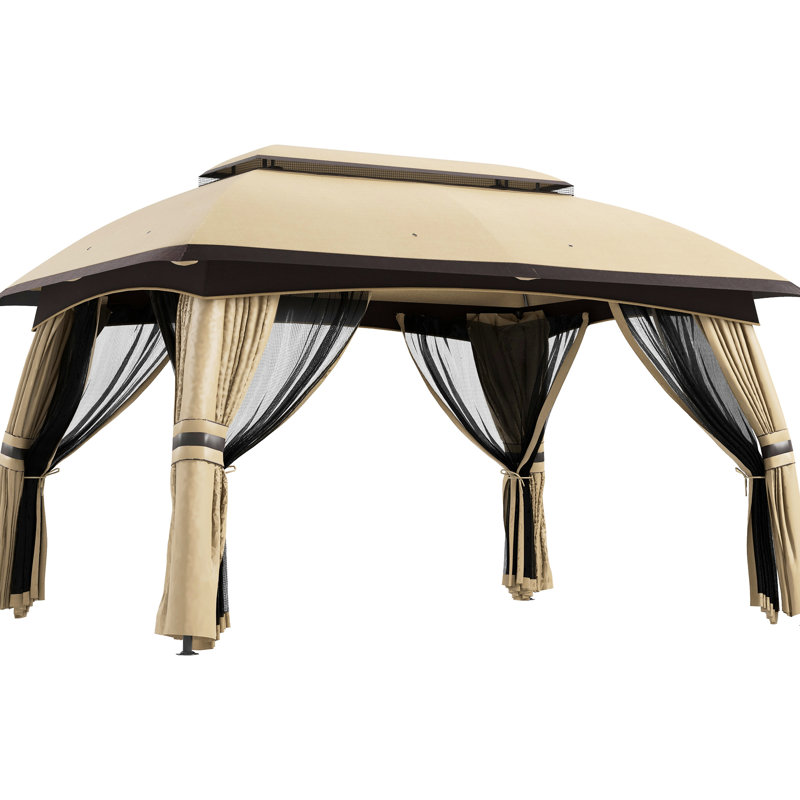 Auvent 10 'X 13', abri de filet beige. Spacieux pour 8 personnes. Toit ventilé, jardin à cadre en acier, pelouse, cour arrière, terrasse. Abri à assemblage requis, beige. 2 nécessaires