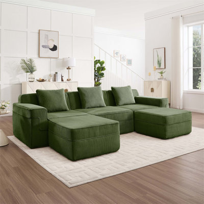 Canapé modulaire modulaire en U à 3 places avec siège profond, confort semblable à un nuage et repose-pieds mobile, idéal pour se prélasser en famille.