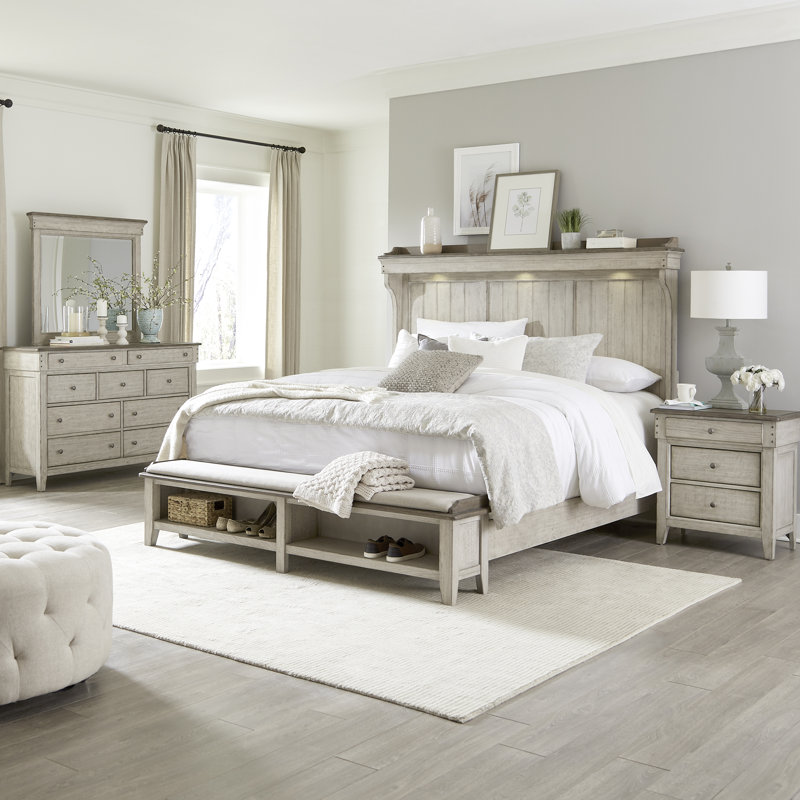 Cathleen Queen Storage Bed, Dresser & Mirror, Two Nightstand Bedroom Set, Queen