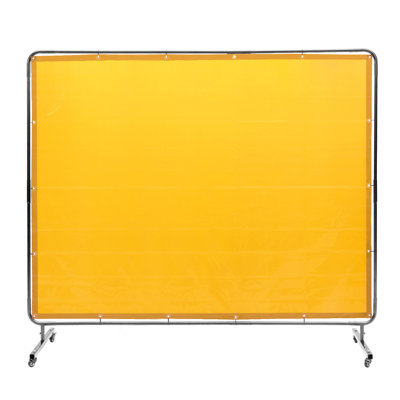 Welding Screen with Frame, 6' x 8' Welding Curtain Screen, Flame-Resistant Vinyl Welding Protection Screen on 4 Swivel Wheel (2 Lockable), Moveable & Professional for Workshop/Industrial, Yellow