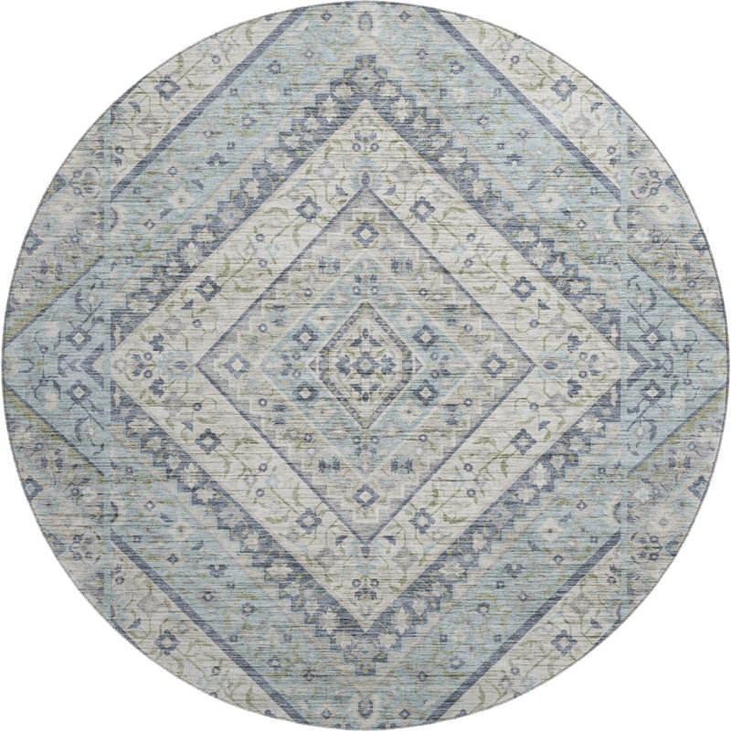 Premium Machine Washable Mayfield AMF2195 geometric Rug, Sky, 8' Round