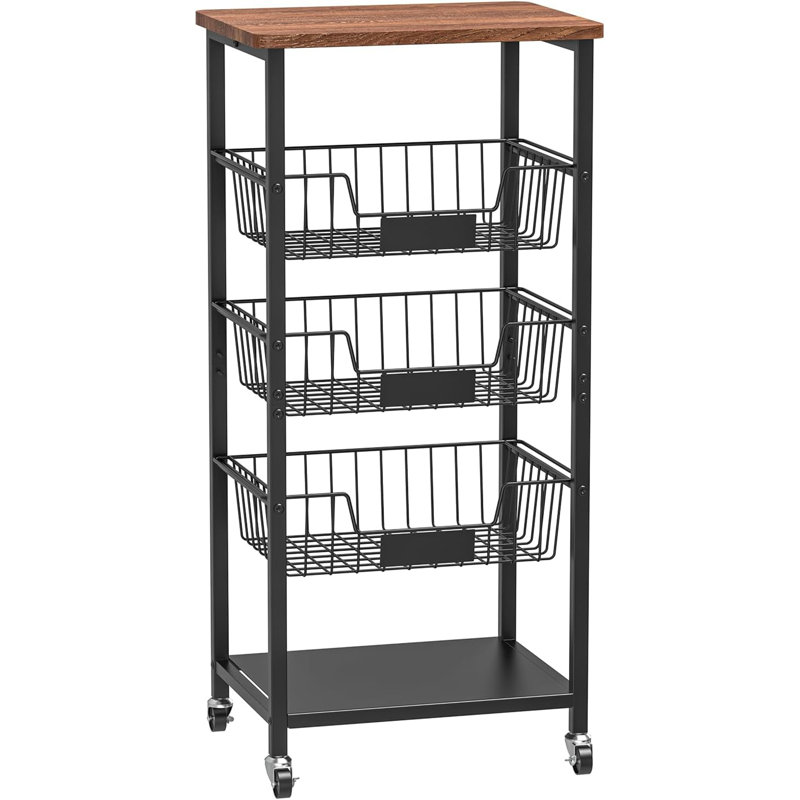 Chariot de rangement à 5 niveaux pour roulettes - Organisateur de panier en métal avec roues et plaques