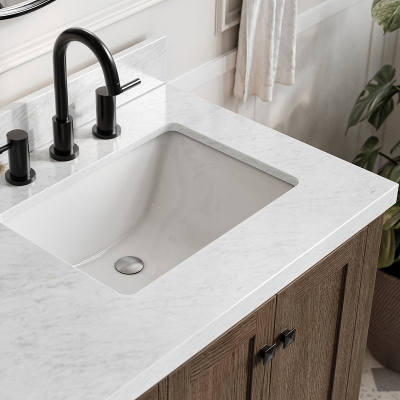 Cambridge 37 in. Single Vanity, Rectangular, Brown Oak, Carrara Marble