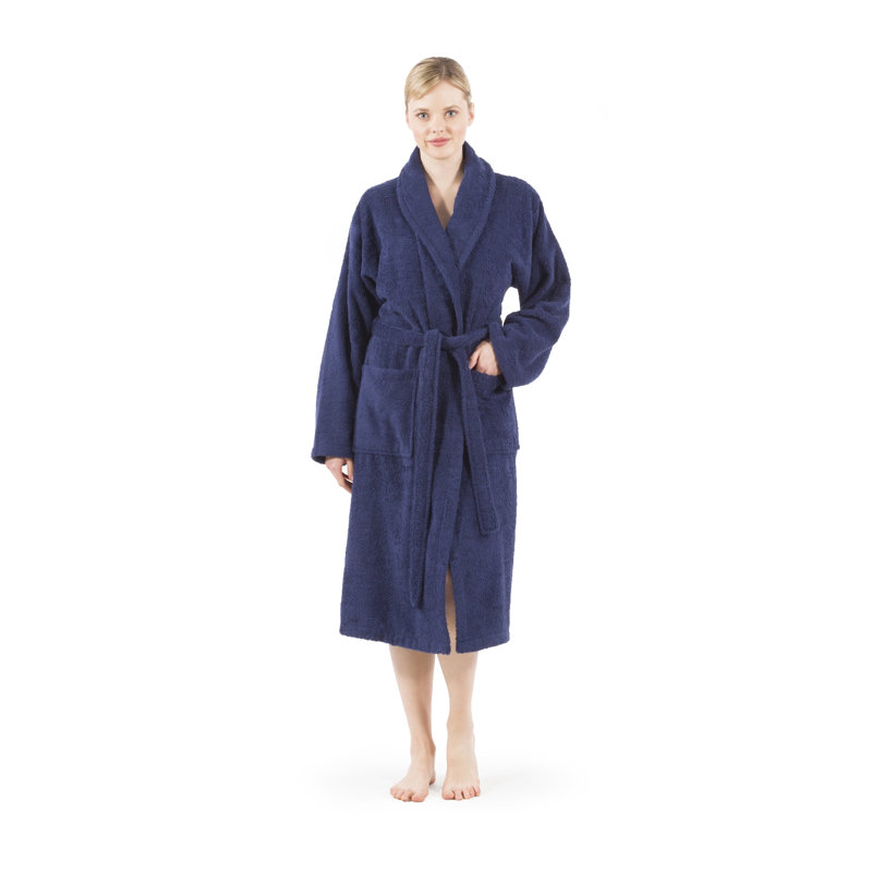 Navy L/XL Cotton Terry Cloth Unisex Bathrobe