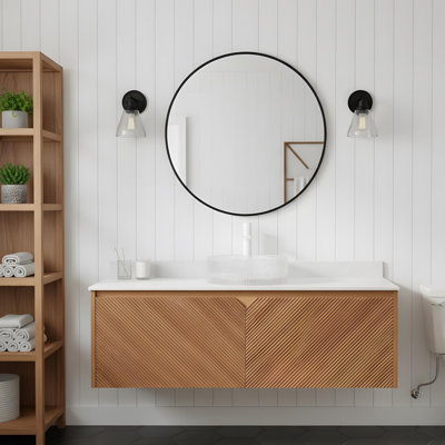 Meuble-lavabo mural 48 po avec vasque ronde en verre transparent