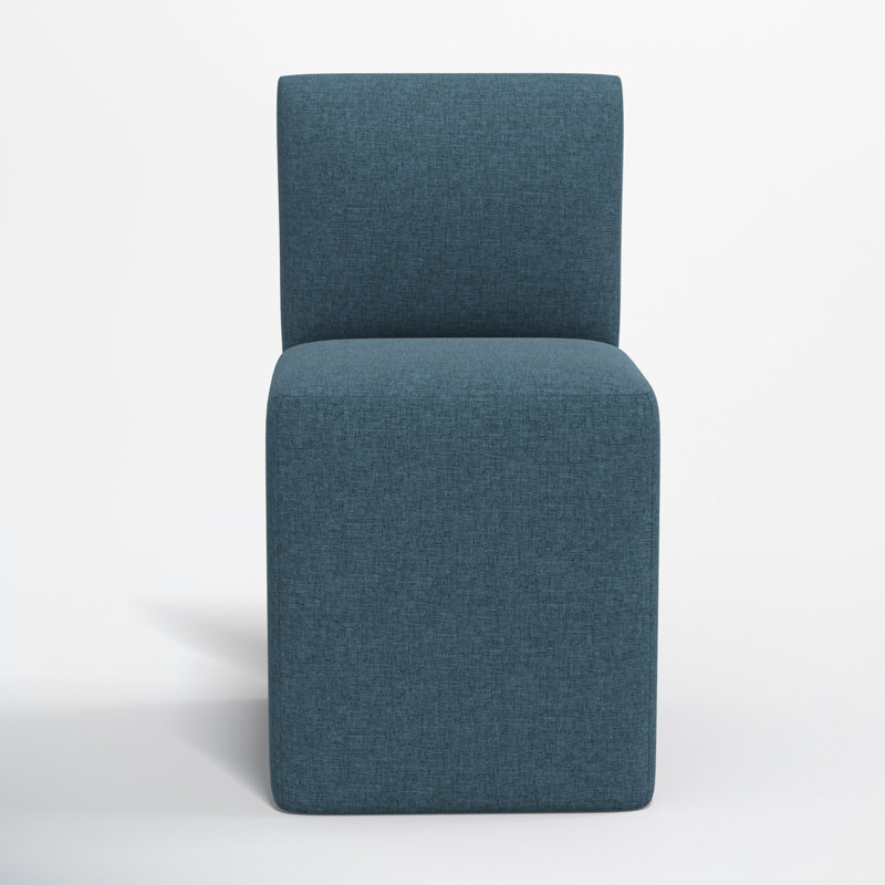 Mendy Upholstered Dining Chair with Casters, Zuma Navy Textured Linen