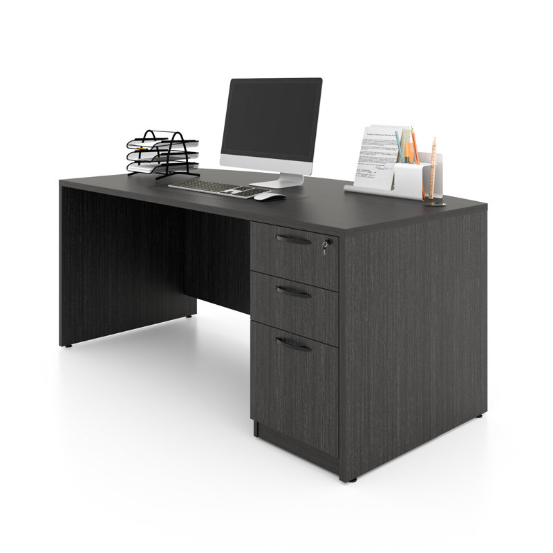 Executive Desk With Two File Cabinets, Gray