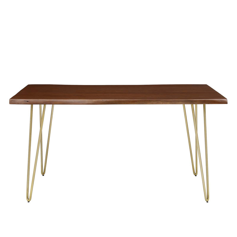 Modway Ardour 60" Live Edge Acacia Wood Rectangular Dining Table, Gold