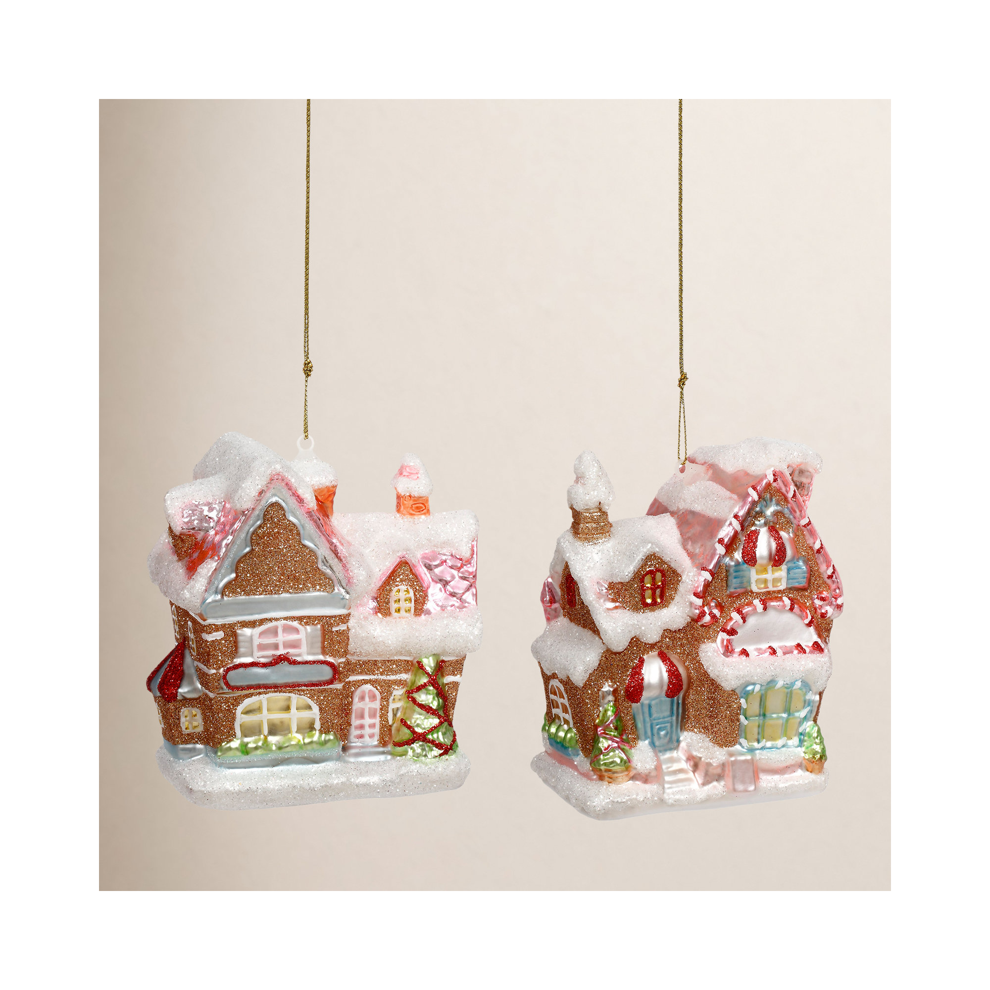 Spring 6 Piece Gingerbread House 4" Hanging Figurine Ornament Set