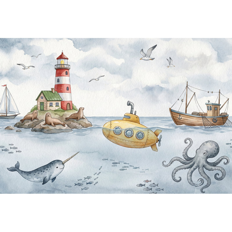 Décoration murale phare sous-marin océan, 120 po x 96 po, Non tissé