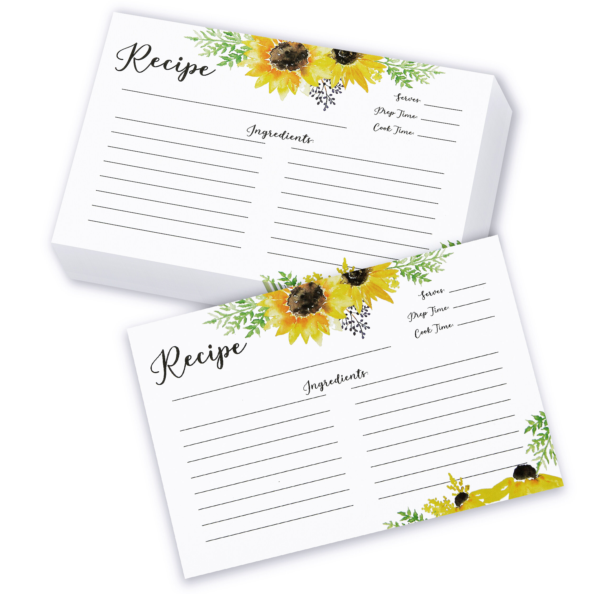 Outshine Co Outshine Premium Recipe Cards 4X6 Inches, Sunflower Design (Set  Of 50), No-Smear Double Sided Thick Cardstock, Bulk Blank Recipe Cards  For Recipe Box 4X6