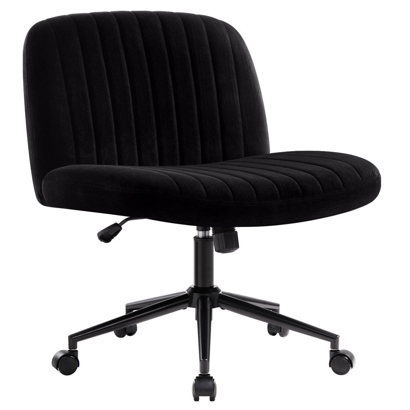Milicent Armless Wide Desk Chair with Wheels, Black, Velvet