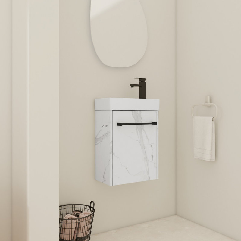 Meuble-lavabo flottant mural avec lavabo en céramique, Blanc