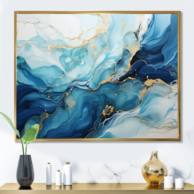 Liquid Blue And Gold Ocean Storm - Abstract Shapes Wall Art Prints