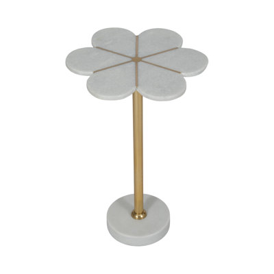 Jesteen White & Gold Marble Flower-Shaped Accent Table - 24" Tall Metal & Stone Side Table for Living Room, Bedroom, Office