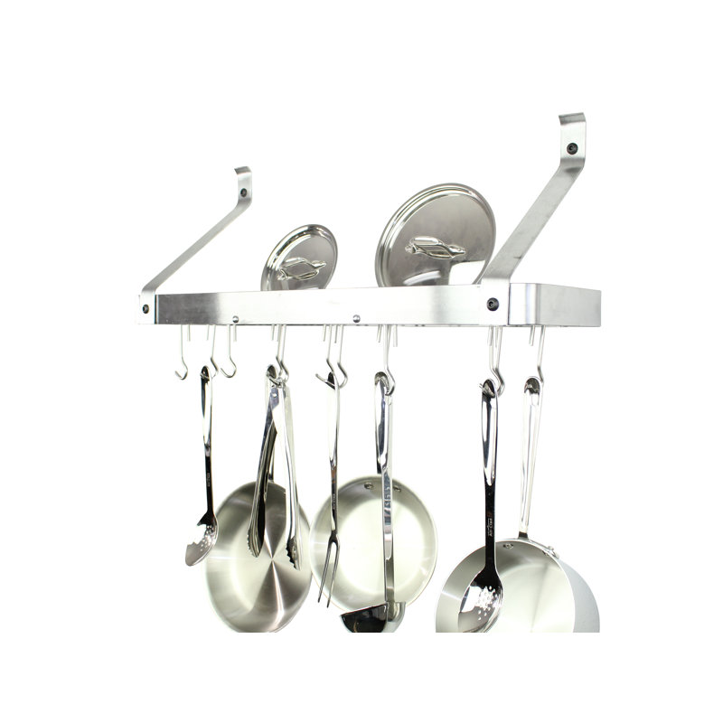 Handcrafted Gourmet Deep Stainless Steel Wall Mounted Pot Rack, 17 x 36 x 13
