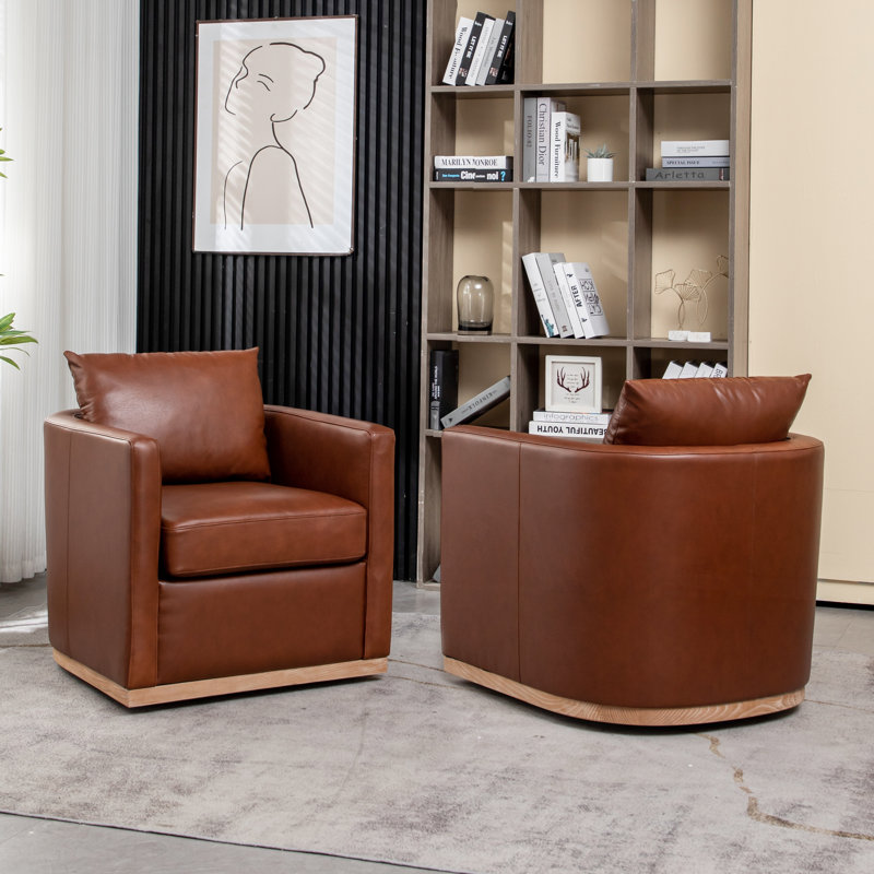 Fauteuil pivotant en cuir véritable Azib, Cuir véritable brun