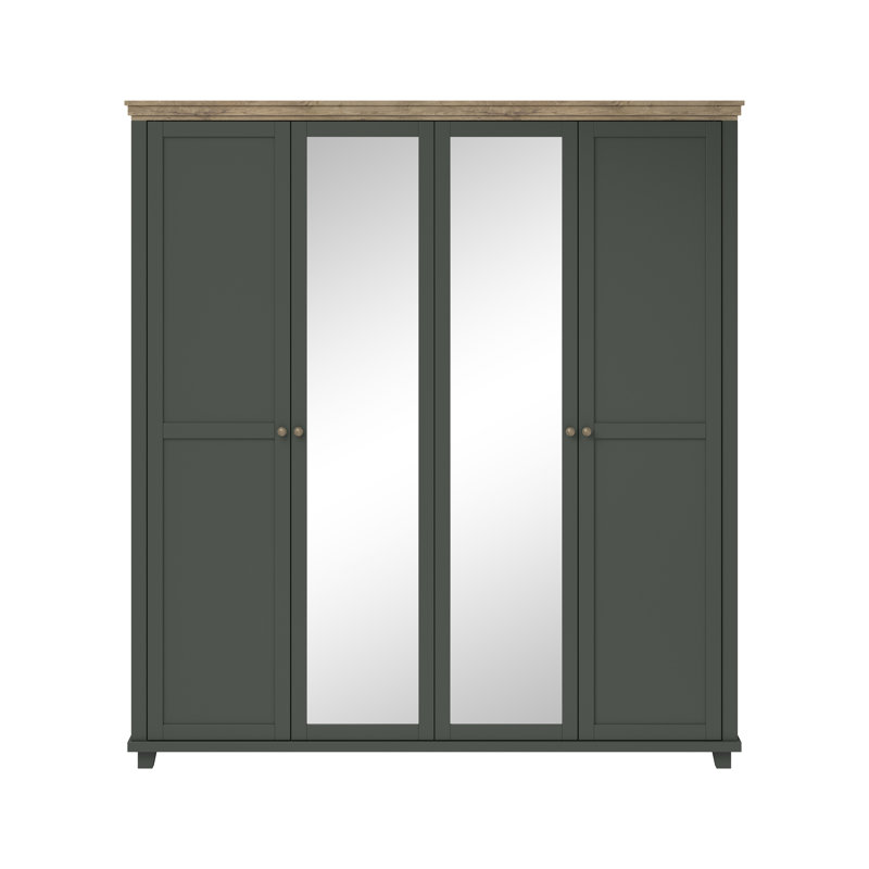 EVORA Widman 4 Door Wardrobe, Green/Lefkas Oak
