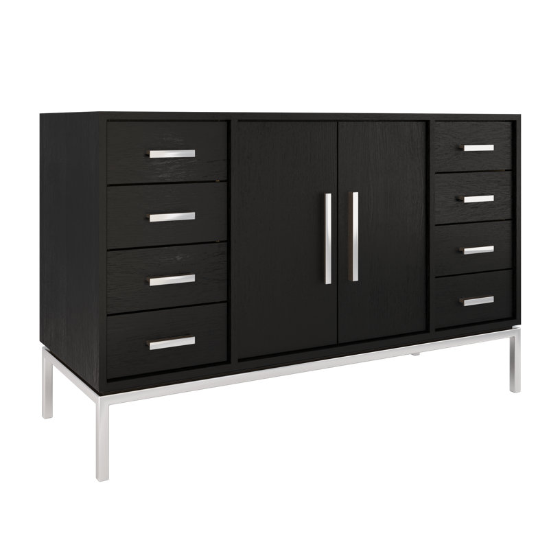 Rift White Oak Single Extra Wide Bath Vanity, 54", Classic Black, Polished Chrome