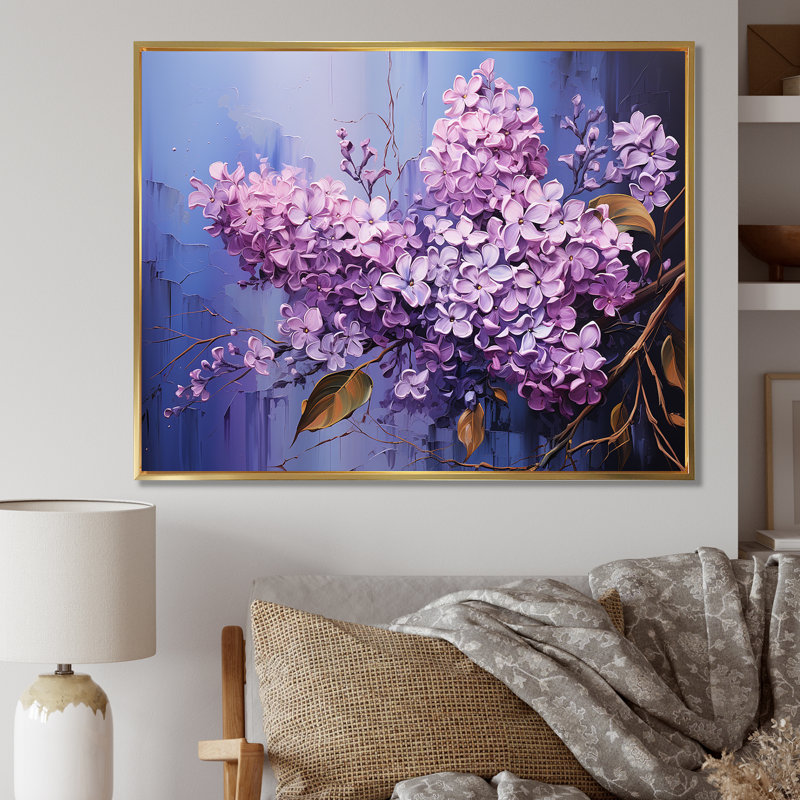 Lilas rêverie sur toile, Cadre flottant doré, H 16 po x l 32 po x P 1 po