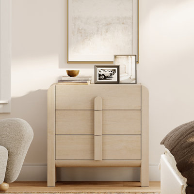 Modern Wood 3-Drawer Dresser with Curved Profile Design, Mid Century Dresser Organizer Storage for Bedroom,Living room, Entryway