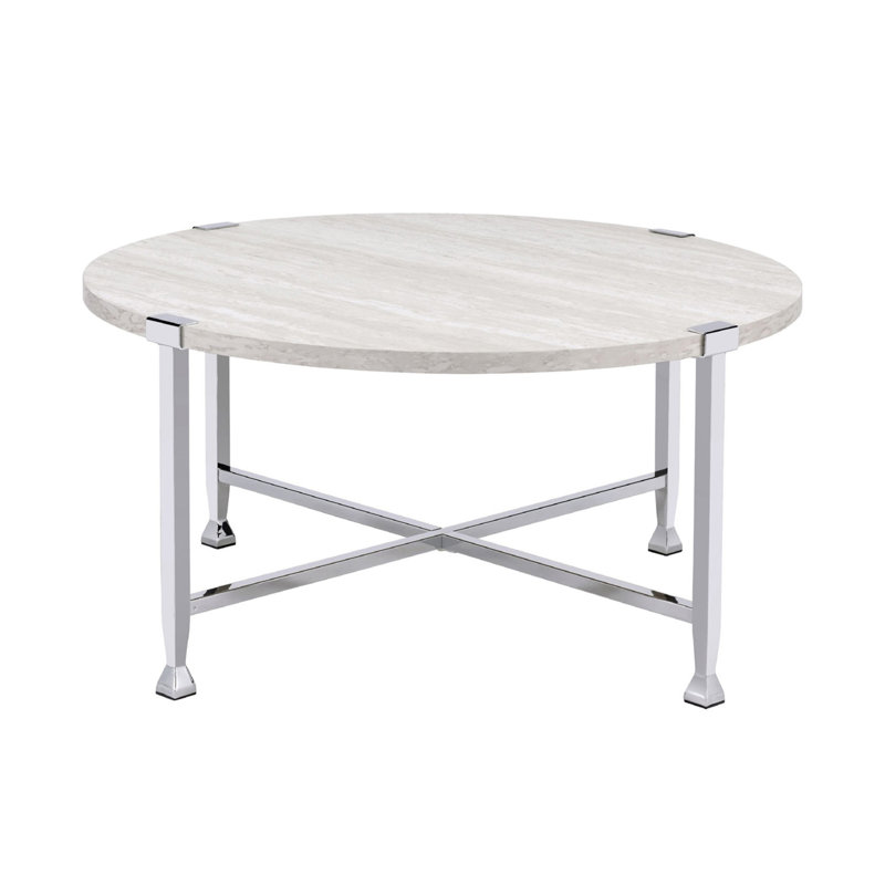 Table basse ronde avec cadre en métal, table sans chaises.