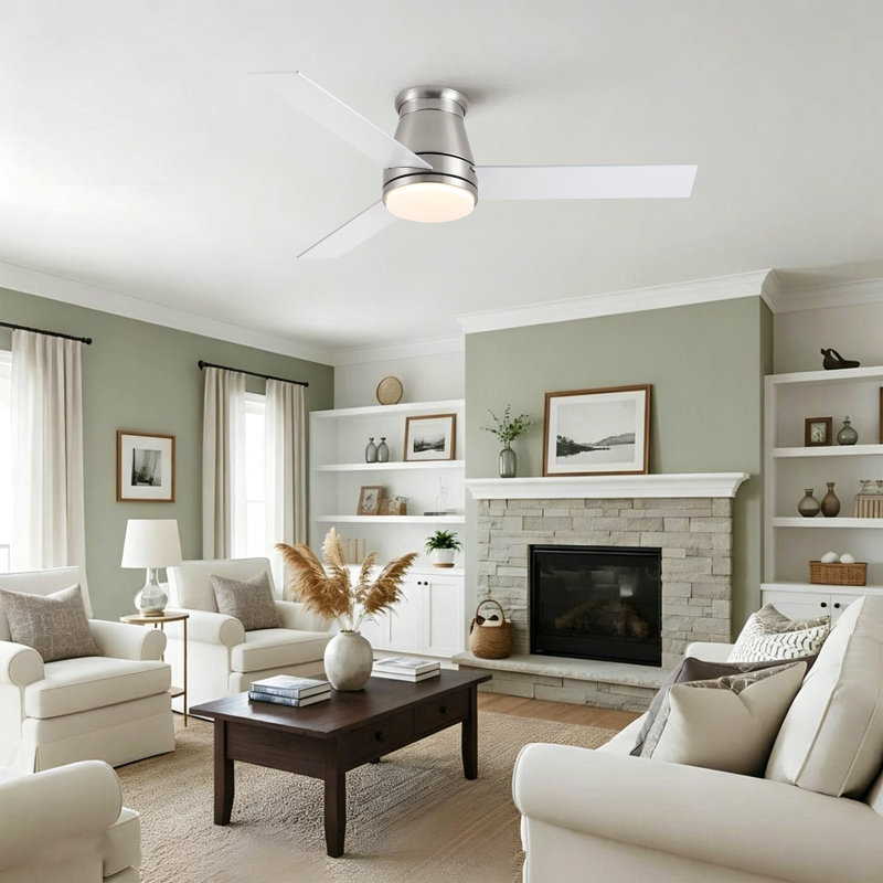Ventilateur de plafond encastré moderne Homelover 48 po avec éclairage, profil bas, 6 vitesses, moteur CC silencieux et réversible