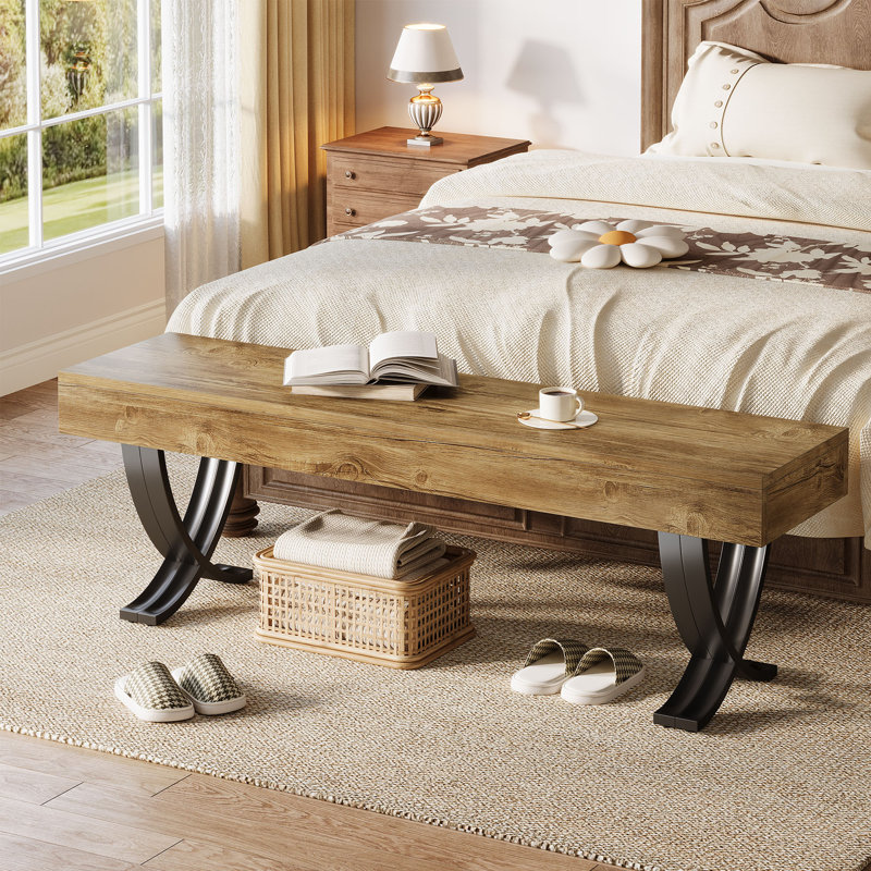 Banc de 55 pouces pour vestibule, banc de bout industriel, Light Brown