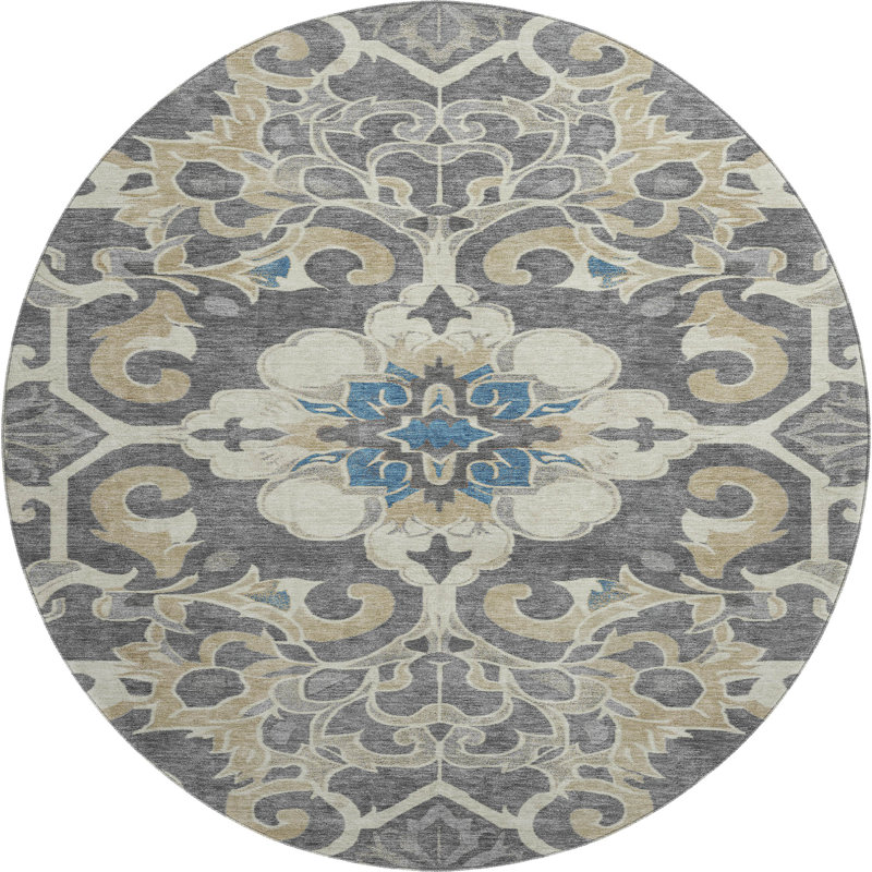 Premium Machine Washable Mayfield AMF1947 Global Rug, Round 8'