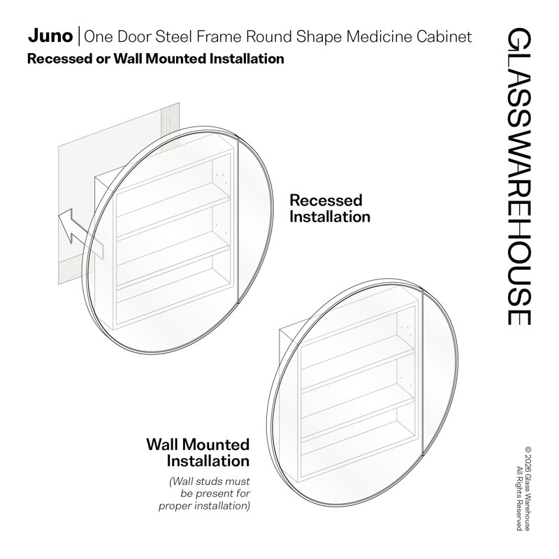 Recessed or Surface Mount Framed Medicine Cabinet, Black