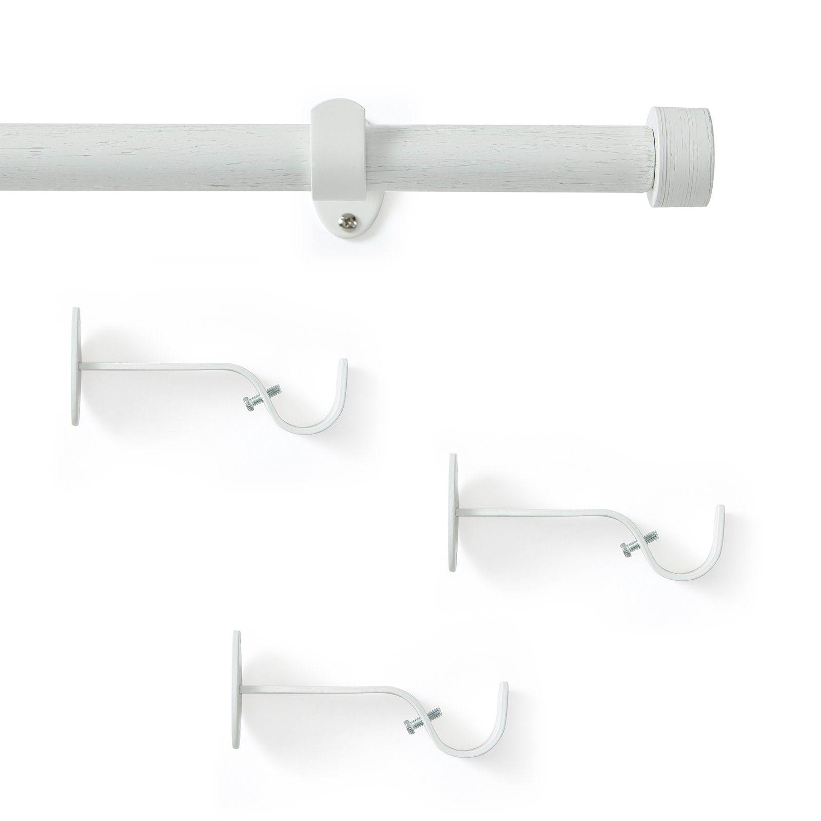 Victorine Cap Finial Single Curtain Rod, 32"W x 78"L, White
