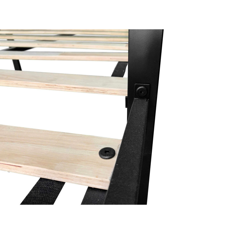 L-Shaped Triple Twin Metal Bunk Bed With Steel Structure, Squeak- Wood Slats, Side Table On Lower, And Full Guardrails For Student Dorms In Black Lower Table, Extended Top Space, Full Dorm Living