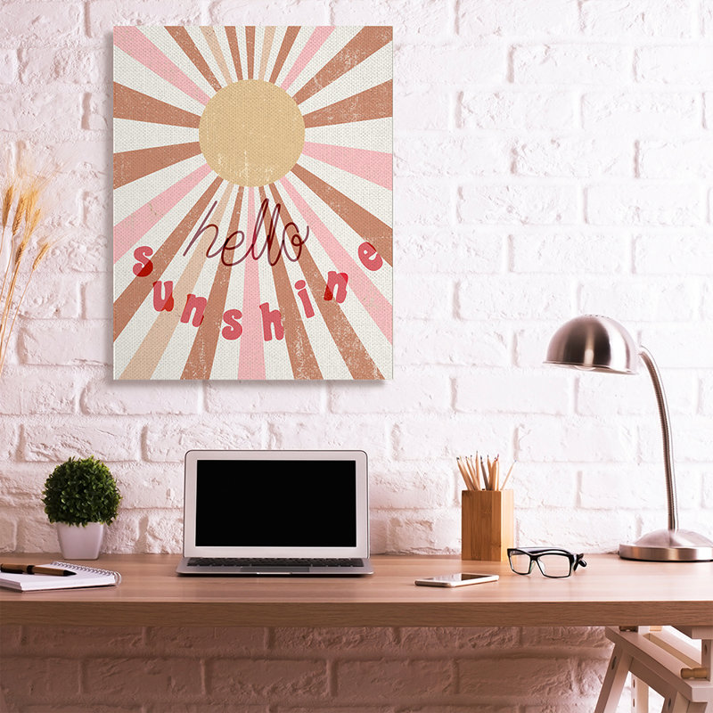 «Hello Sunshine Expression Light Bursts Pink Red» par Daphne Polselli - impression d'art graphique, Toile tendue
