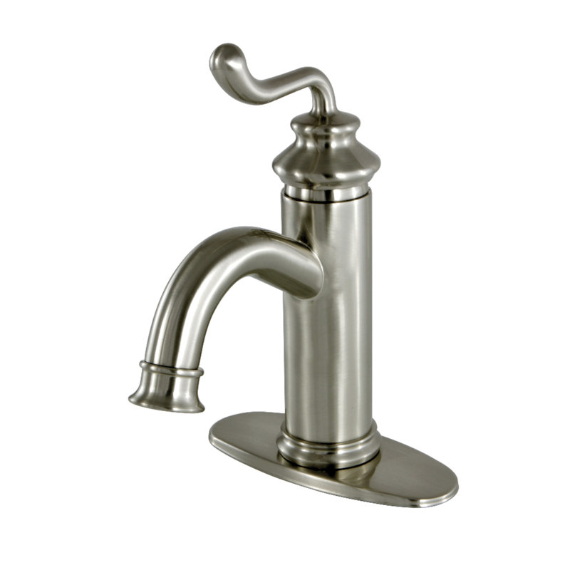 Kingston Brass Royale Single-Handle 1-Hole Deck Mount Bathroom Faucet with Push Pop-Up, Brushed Nickel
