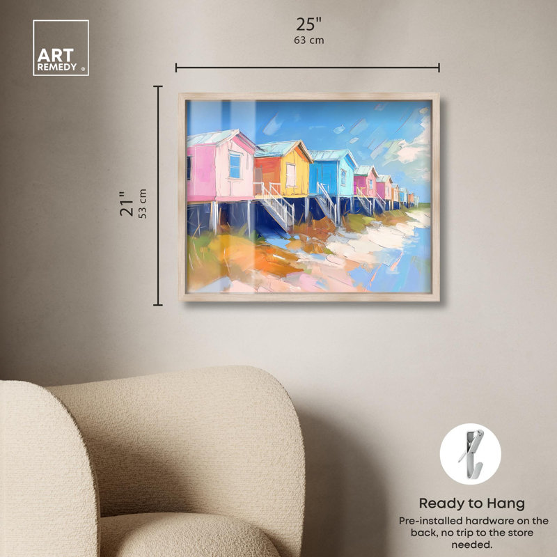 «Coastal Shadowbox», impression côtière par Art Remedy, H 21 po x l 25 po, Crème, crème