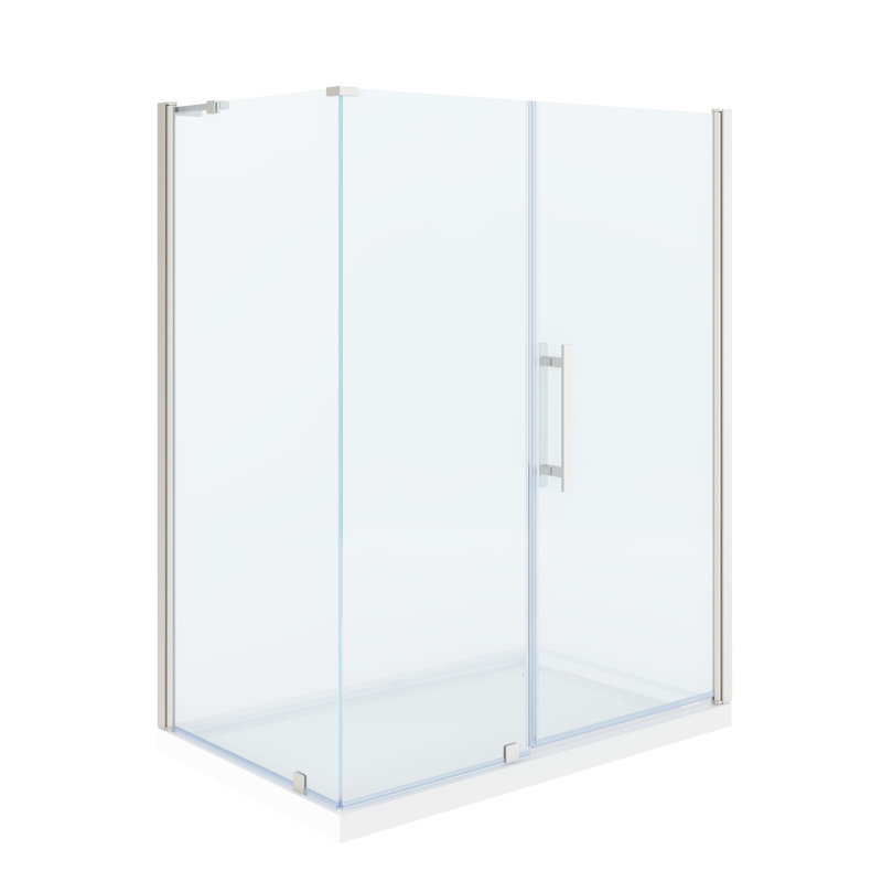 Ensemble de porte de douche pivotante sans cadre en nickel satiné OVE Breeze P 60 po x P 36 po x H 74 3/4 po OVE
