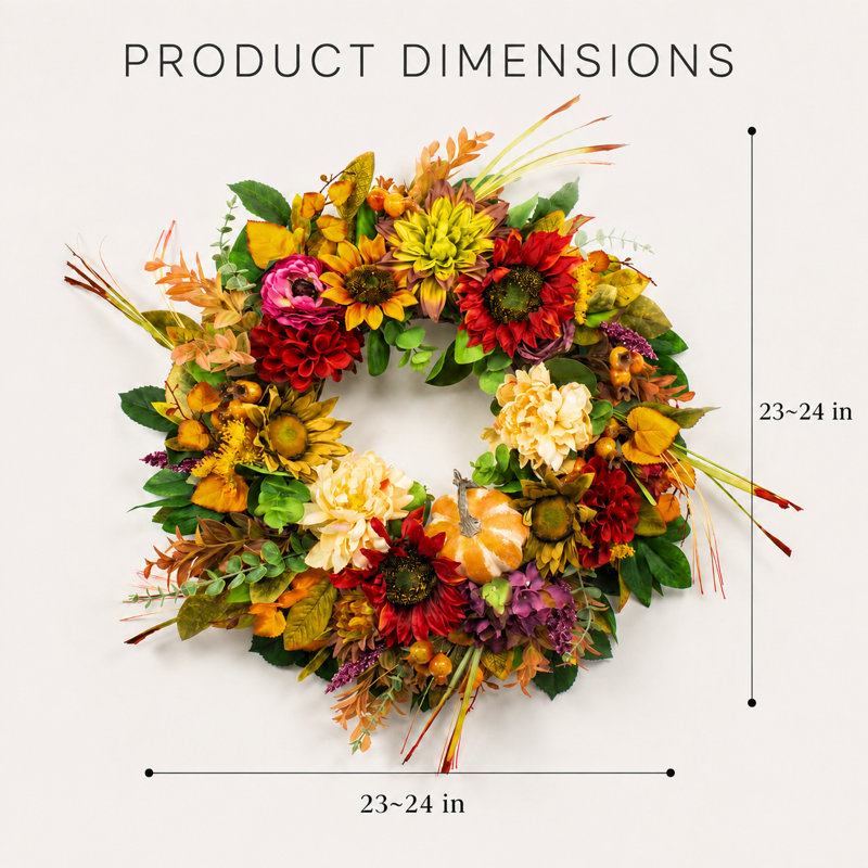 Couronne d'automne 24 po avec citrouilles et fleurs
