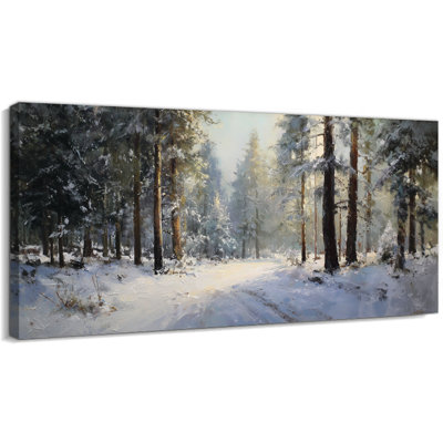 Hiver, forêt, art mural, neige, pin, paysage, peinture, impressions pour salon, chambre à coucher, décoration murale de Noël, art moderne sur toile, impression sur toile, 16 po x 32 po