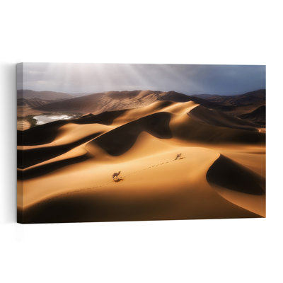 Sunlit Desert Journey, paysage contemporain abstrait, reproduction d'art murale